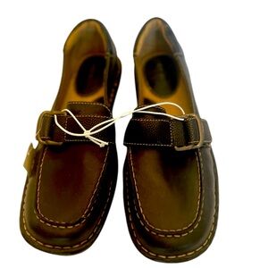 Black Leather Loafers with Pebbled Strap & Dark Bronze Buckle by Cherokee Size 8